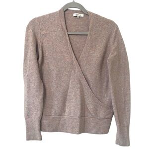 Madewell Faux Wrap Coziest Yarn Pullover Heather Boysenberry V Neckline Sweater